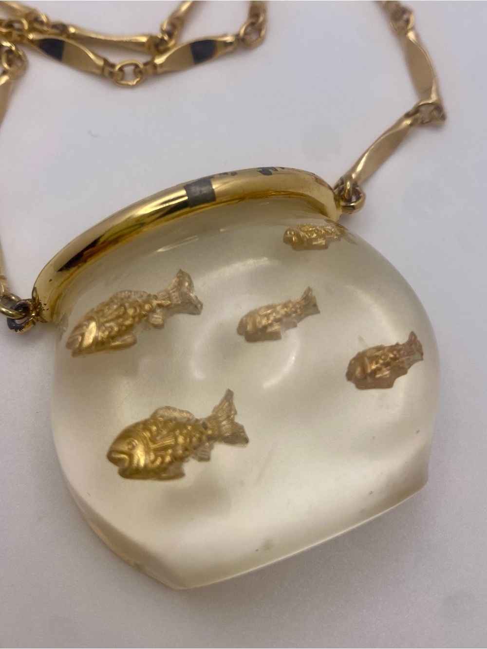 Vintage Castlecliff Goldfish Bowl Lucite Necklace Collectible - Picture 3 of 8